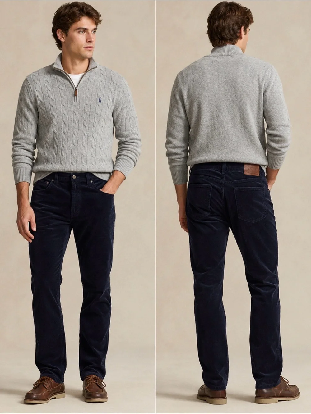Polo Ralph Lauren Corduroy Pants Mens 36x32 Navy Blue Straight Leg Stretch‎